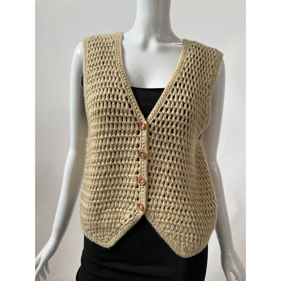 Partners Crochet Vest Size Medium Beige Acrylic - Picture 5 of 13